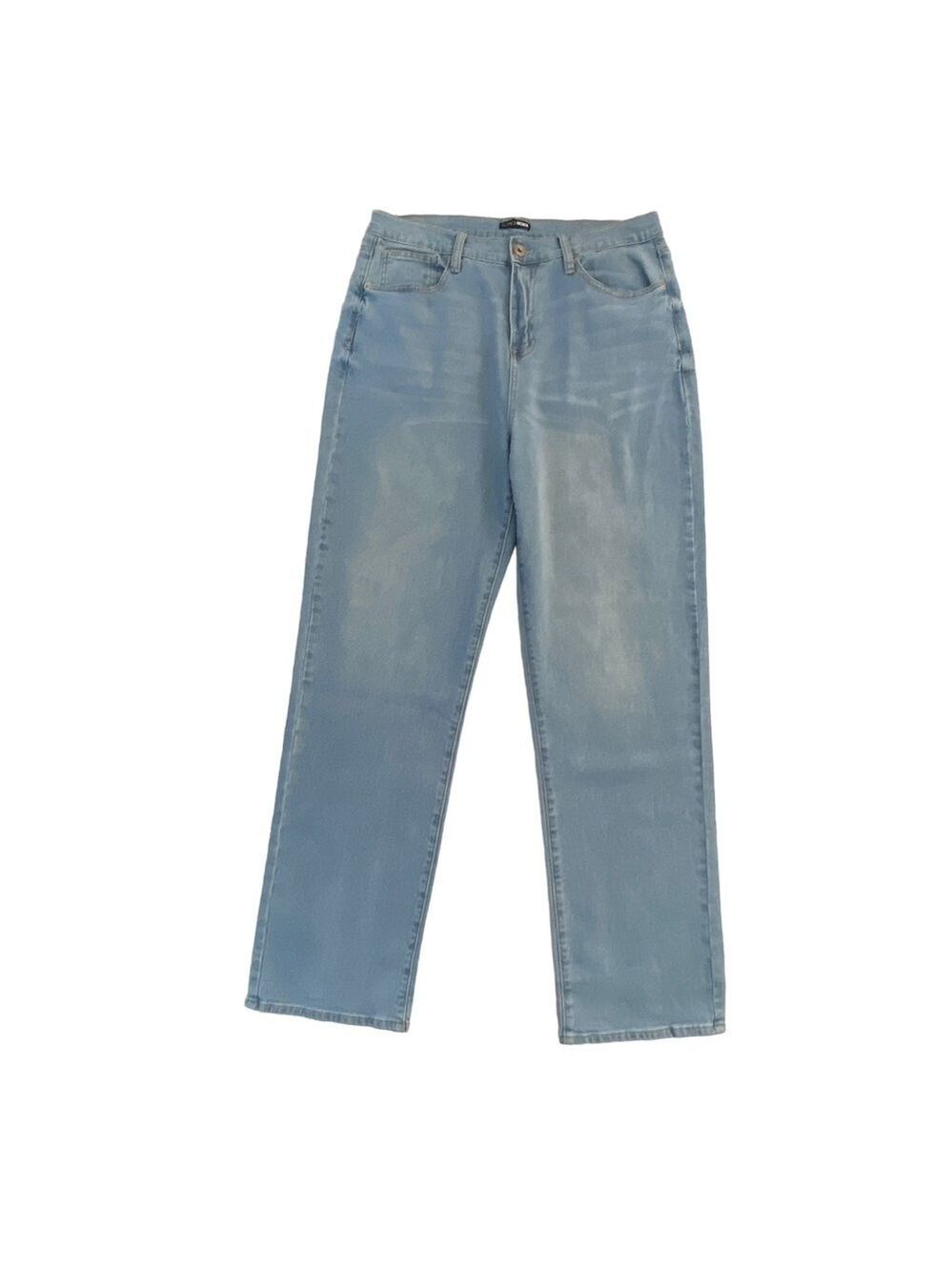 Fashion Nova blue jeans high rise waist wide leg light wash blue stretch size 14